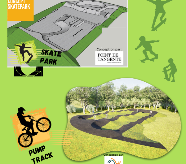 Parc de planches à roulettes (skatepark) et piste à rouleaux (pumptrack)