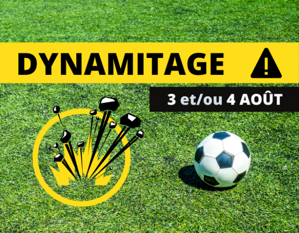 Travaux de dynamitage sur le terrain de soccer